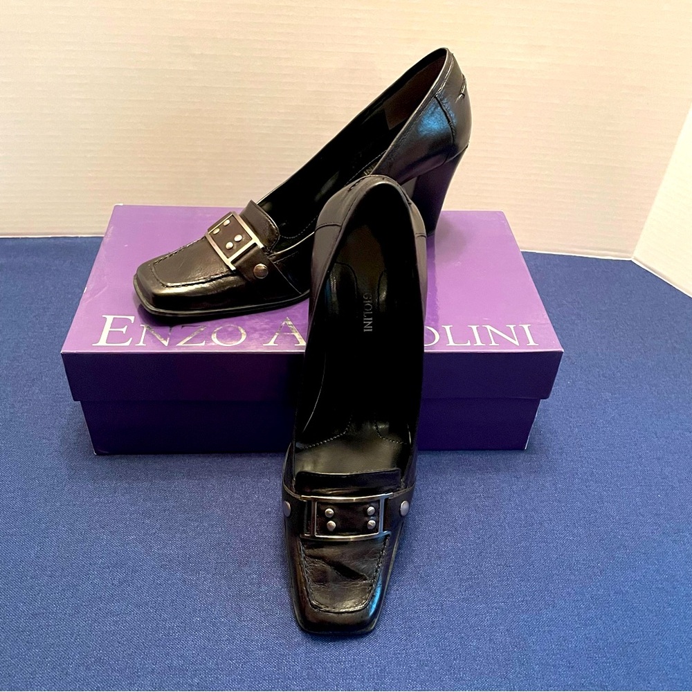 Enzo Angiolini black leather high heeled pump. Size 6.